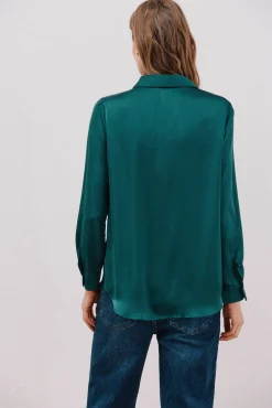 Cortefiel Blusas-Camisa acetinada Verde