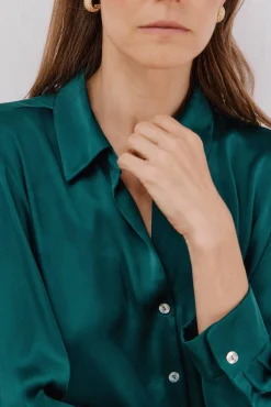 Cortefiel Blusas-Camisa acetinada Verde