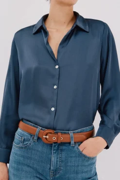 Cortefiel Blusas-Camisa acetinada Azul