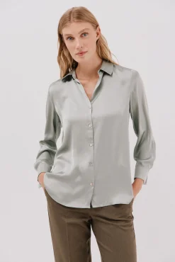 Cortefiel Blusas-Camisa acetinada Verde