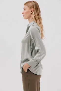 Cortefiel Blusas-Camisa acetinada Verde