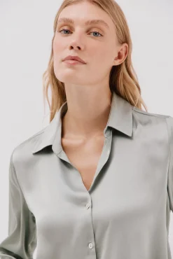 Cortefiel Blusas-Camisa acetinada Verde