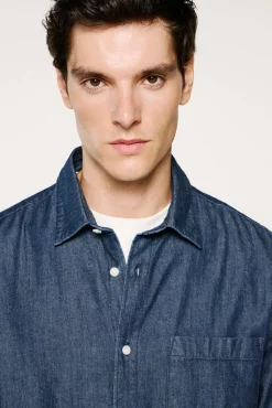 Selected Camisas-Camisa algodão orgânico Azul