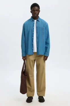 Selected Camisas-Camisa algodão orgânico Azul