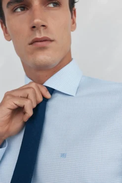 Pedro del Hierro Camisas|Camisas Clássicas-Camisa aos quadrados non iron + antimanchas Azul