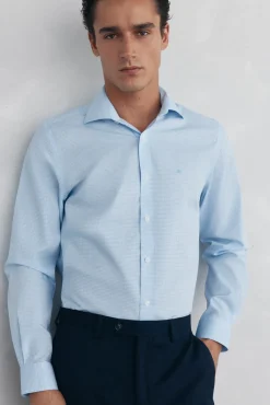 Pedro del Hierro Camisas|Camisas Clássicas-Camisa aos quadrados non iron + antimanchas Azul