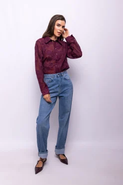 Object Blusas-Camisa bordada com flores Roxo
