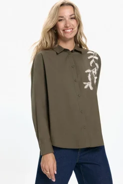 Vero Moda Blusas-Camisa bordada de algodão orgânico Verde
