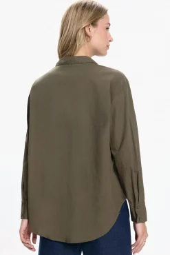 Vero Moda Blusas-Camisa bordada de algodão orgânico Verde