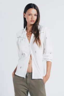 Springfield Blusas-Camisa bordada em renda cru