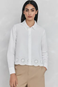 Pedro del Hierro Blusas-Camisa bordada lisa Branco