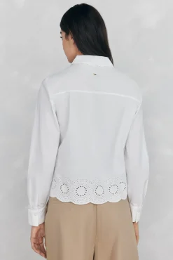 Pedro del Hierro Blusas-Camisa bordada lisa Branco