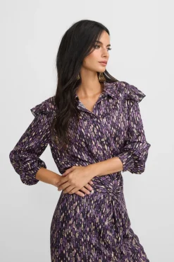 Silbon Blusas-Camisa com babados e estampado Ikat no ombro Roxo