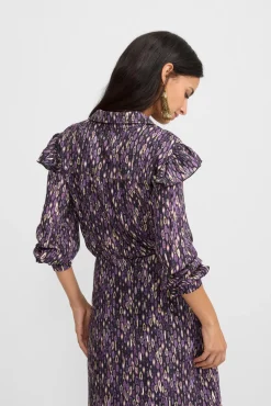 Silbon Blusas-Camisa com babados e estampado Ikat no ombro Roxo