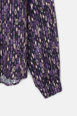 Silbon Blusas-Camisa com babados e estampado Ikat no ombro Roxo