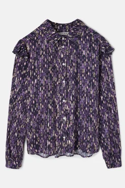 Silbon Blusas-Camisa com babados e estampado Ikat no ombro Roxo