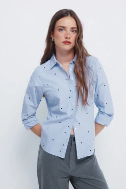 Springfield Blusas-Camisa com detalhes bordados azul