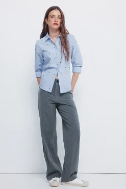 Springfield Blusas-Camisa com detalhes bordados azul