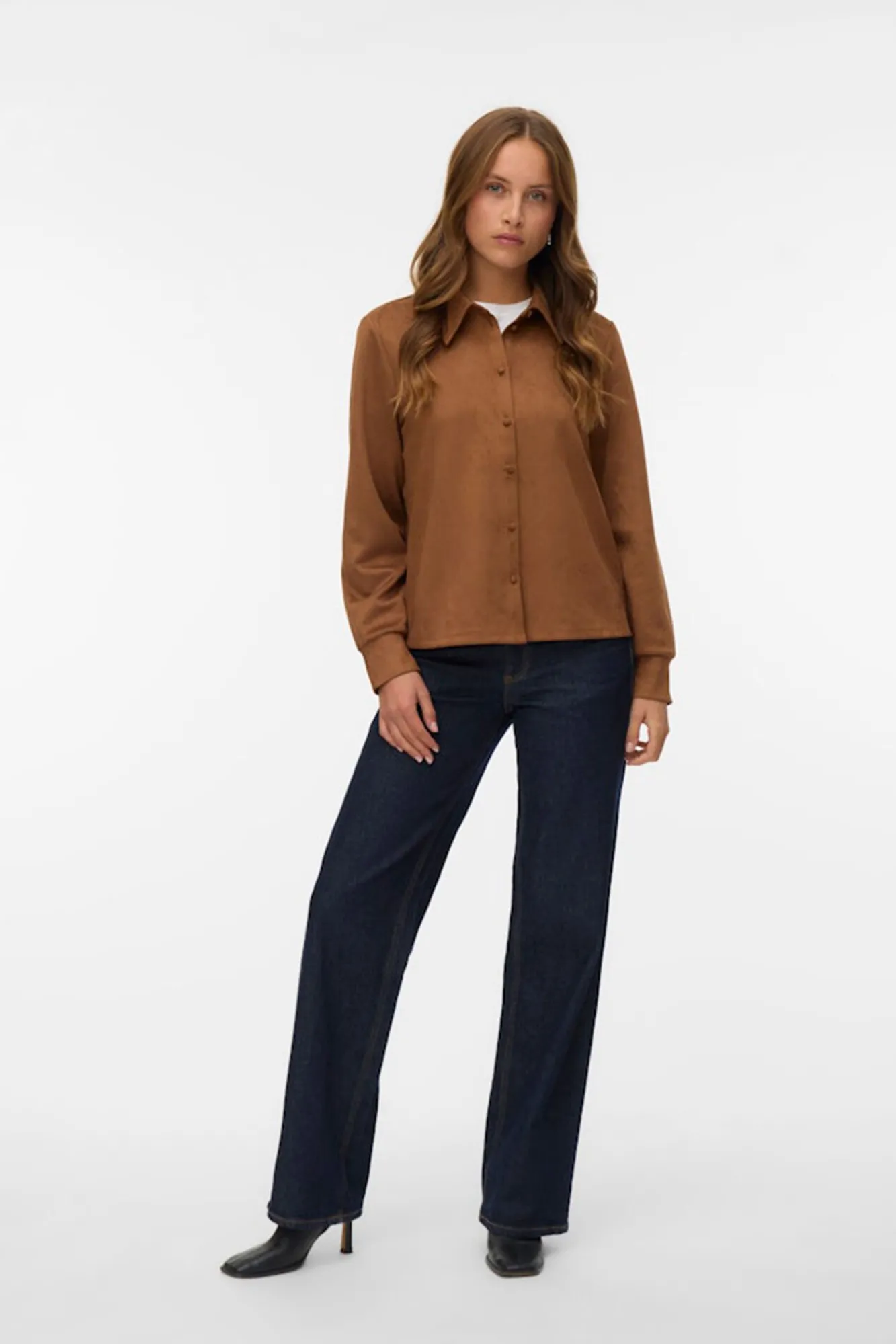 Vero Moda Blusas-Camisa com efeito camurça Castanho
