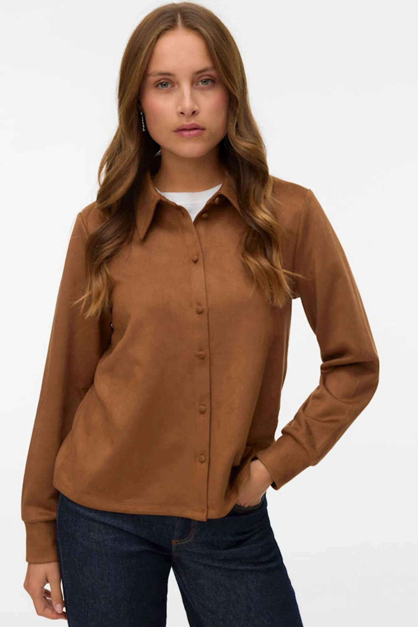 Vero Moda Blusas-Camisa com efeito camurça Castanho