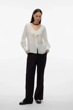 Vero Moda Blusas-Camisa com gola folho Branco