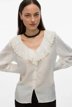 Vero Moda Blusas-Camisa com gola folho Branco