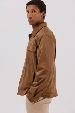 Cortefiel Camisas|Casacos-Camisa comprida efeito camurça Tostado