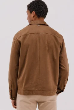 Cortefiel Camisas|Casacos-Camisa comprida efeito camurça Tostado