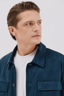 Cortefiel Camisas|Casacos-Camisa comprida efeito camurça Azul