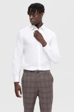 Selected Camisas|Camisas Clássicas-Camisa de algodão orgânico Slim Fit. Branco