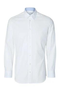 Selected Camisas|Camisas Clássicas-Camisa de algodão orgânico Slim Fit. Branco