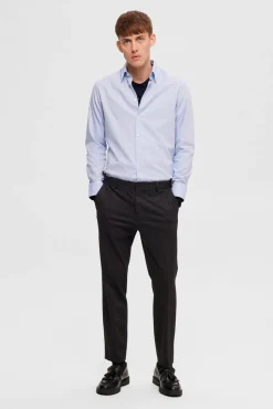 Selected Camisas|Camisas Clássicas-Camisa de algodão orgânico Slim Fit. Azul