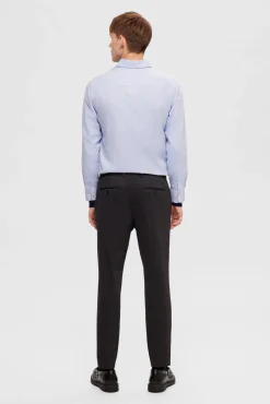 Selected Camisas|Camisas Clássicas-Camisa de algodão orgânico Slim Fit. Azul