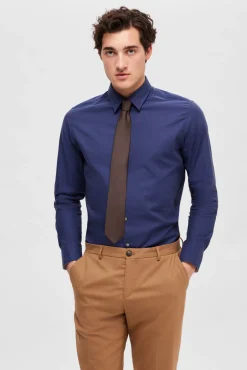 Selected Camisas|Camisas Clássicas-Camisa de algodão orgânico Slim Fit. Azul
