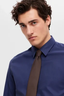 Selected Camisas|Camisas Clássicas-Camisa de algodão orgânico Slim Fit. Azul