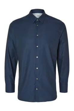 Selected Camisas|Camisas Clássicas-Camisa de algodão orgânico Slim Fit. Azul