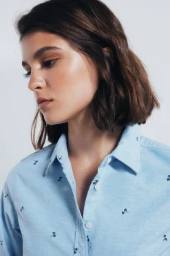 Springfield Blusas-Camisa de algodão Oxford azul