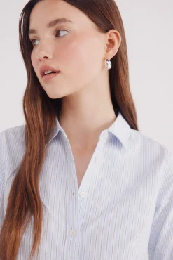 Springfield Blusas-Camisa de algodão Oxford azul