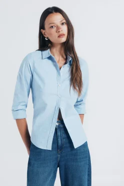 Springfield Blusas-Camisa de algodão Oxford azul