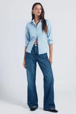 Springfield Blusas-Camisa de algodão Oxford azul