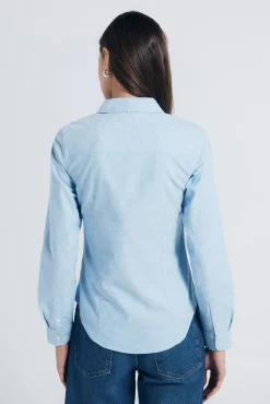Springfield Blusas-Camisa de algodão Oxford azul