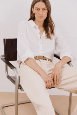 Cortefiel Blusas-Camisa de algodão riscas Branco