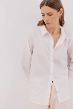 Cortefiel Blusas-Camisa de algodão riscas Branco
