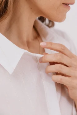 Cortefiel Blusas-Camisa de algodão riscas Branco