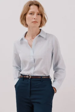 Cortefiel Blusas-Camisa de algodão riscas Azul