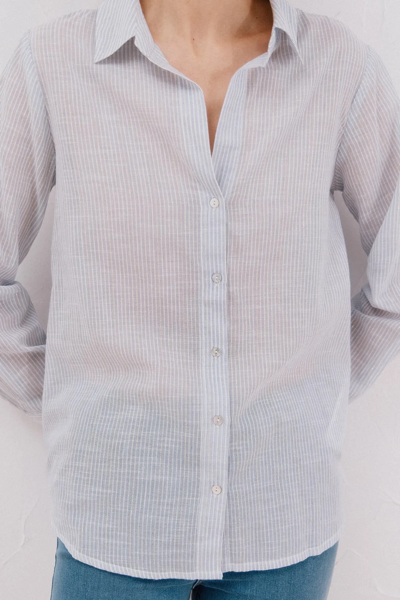 Cortefiel Blusas-Camisa de algodão riscas Azul