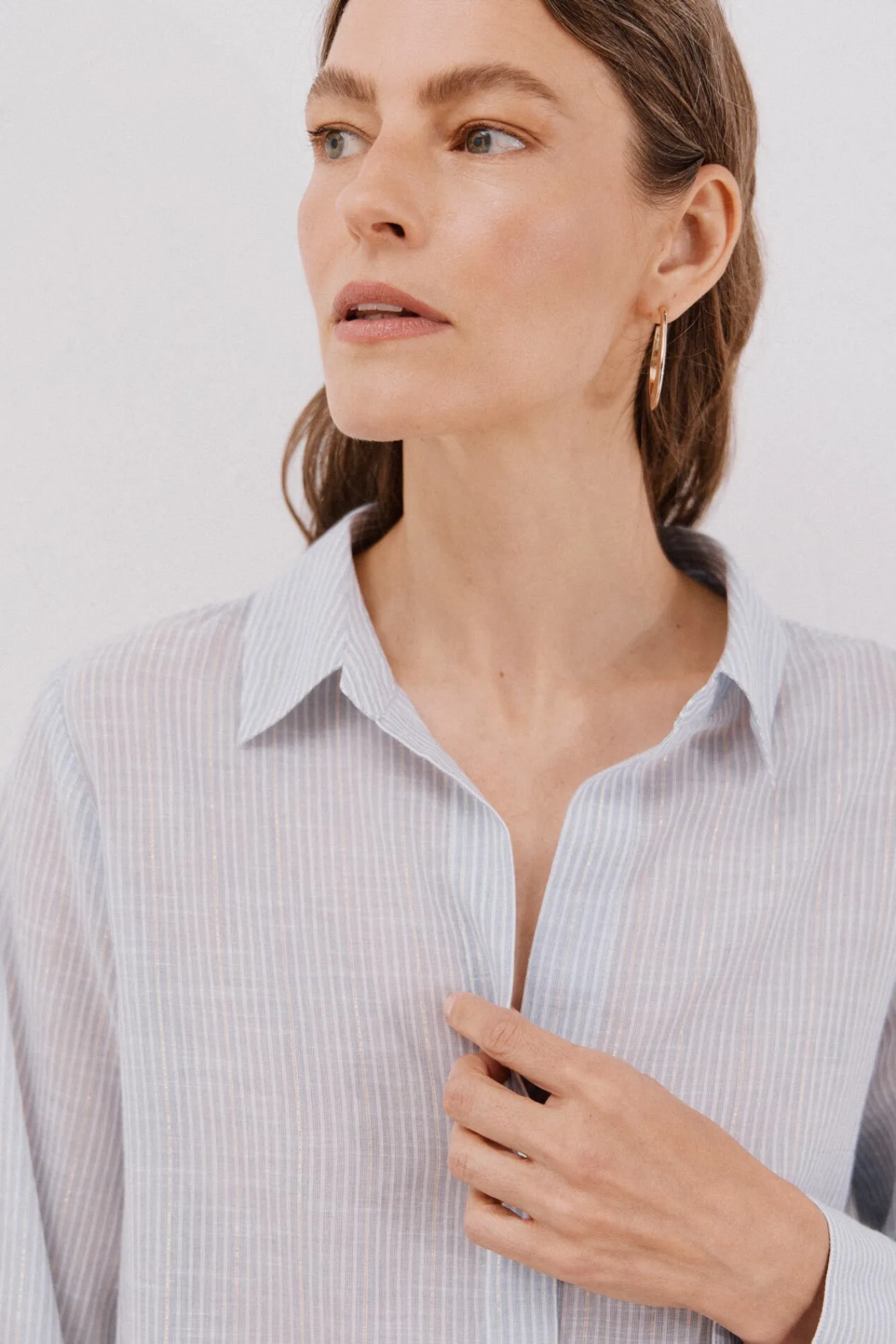 Cortefiel Blusas-Camisa de algodão riscas Azul