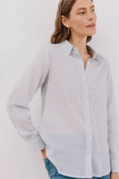 Cortefiel Blusas-Camisa de algodão riscas Azul