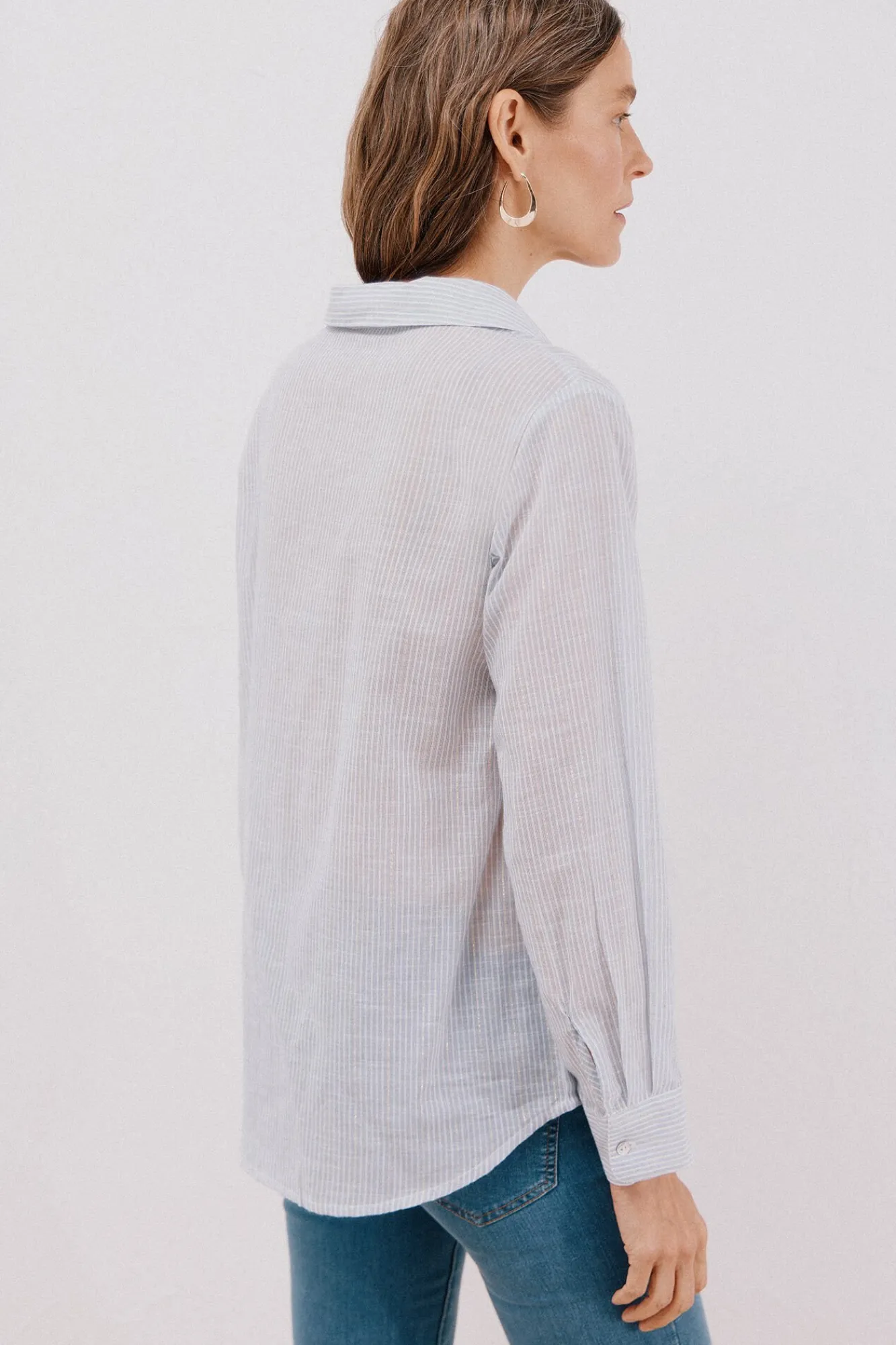 Cortefiel Blusas-Camisa de algodão riscas Azul