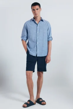 Springfield Camisas-Camisa de algodão Slub azul